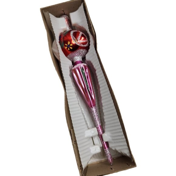 Vintage European Christmas Classic Long Hand Decorated Glass Ornament with Box - Picture 5 of 9